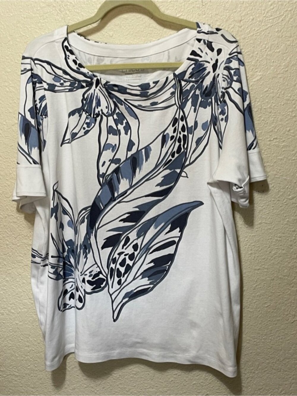 White And Blue Floral Tee Shirt